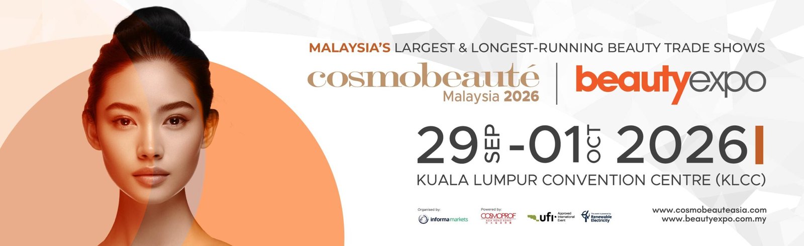 Cosmobeaute Malaysia and beautyexpo 2026 official banner, Malaysia largest and longest-running beauty trade shows, KLCC