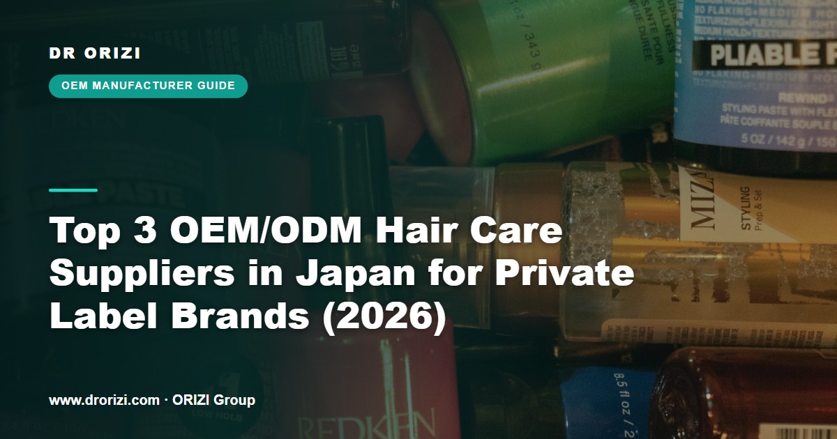 Cover image for Top 3 OEM/ODM Hair Care Suppliers in Japan for Private Label Brands (2026), showing an assortment of hair care product bottles representing Japanese OEM/ODM manufacturing.