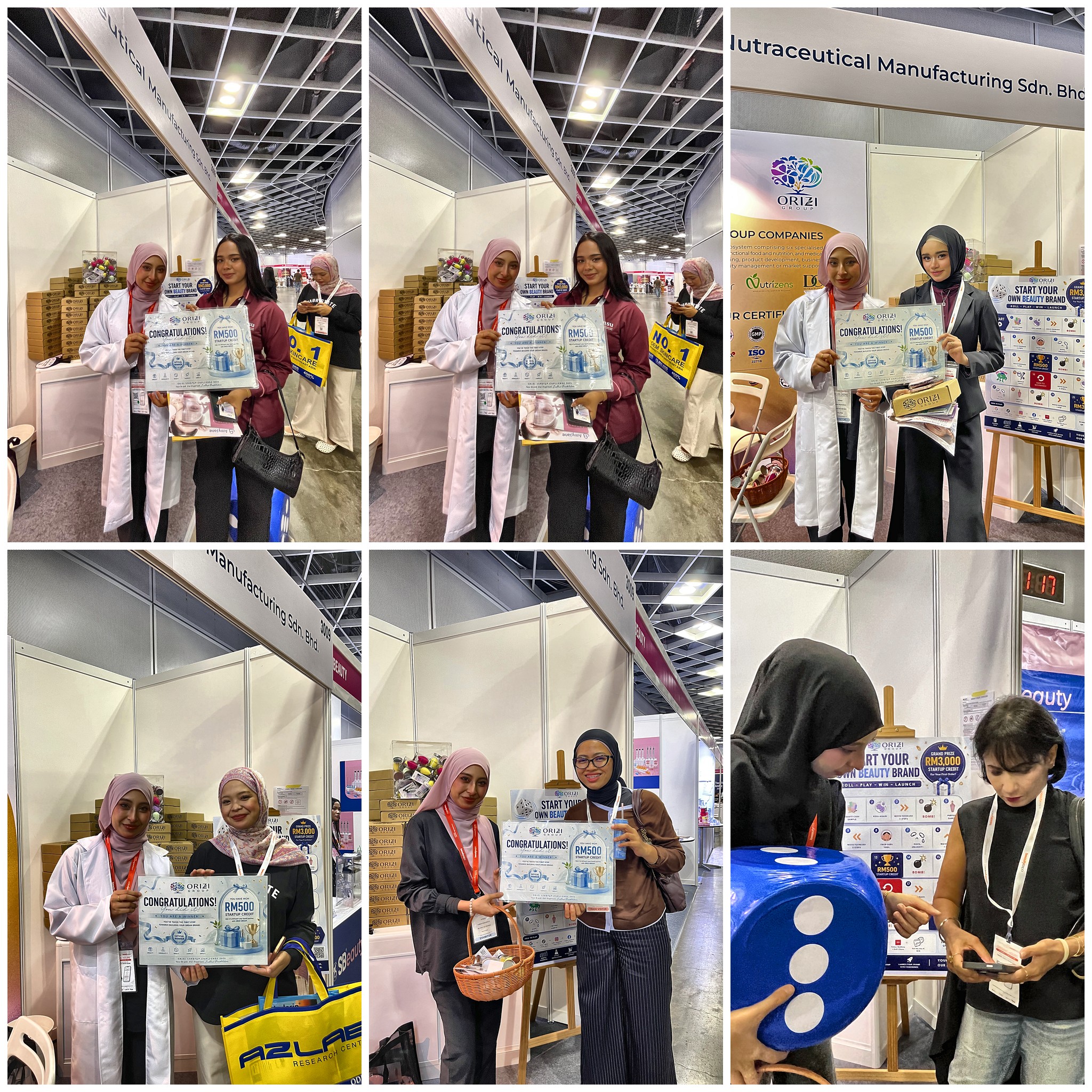 Lucky draw winner with the RM3,000 startup credit at the Dr Orizi booth, Cosmobeaute Malaysia 2026