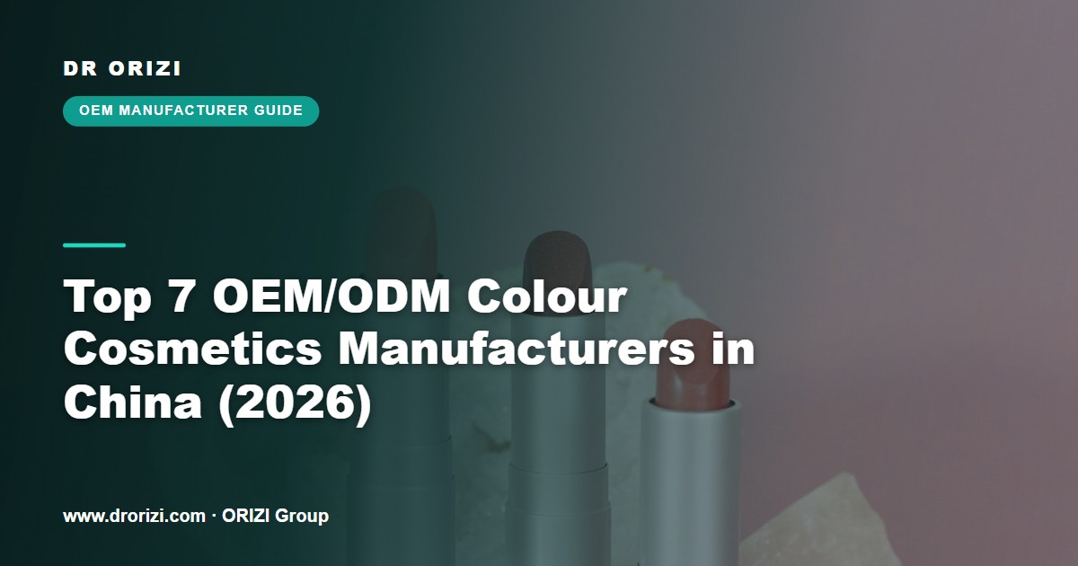 Cover image for Top 7 OEM/ODM Colour Cosmetics Manufacturers in China for Private Label Brands (2026), showing three lipsticks in different shades on a pink background representing Chinese colour cosmetics OEM manufacturing.
